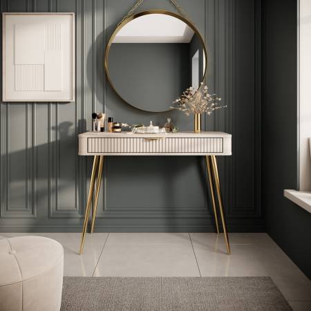 Toaletka 100 cm beż + złoty ryflowane fronty zaokrąglone boki  LANETT